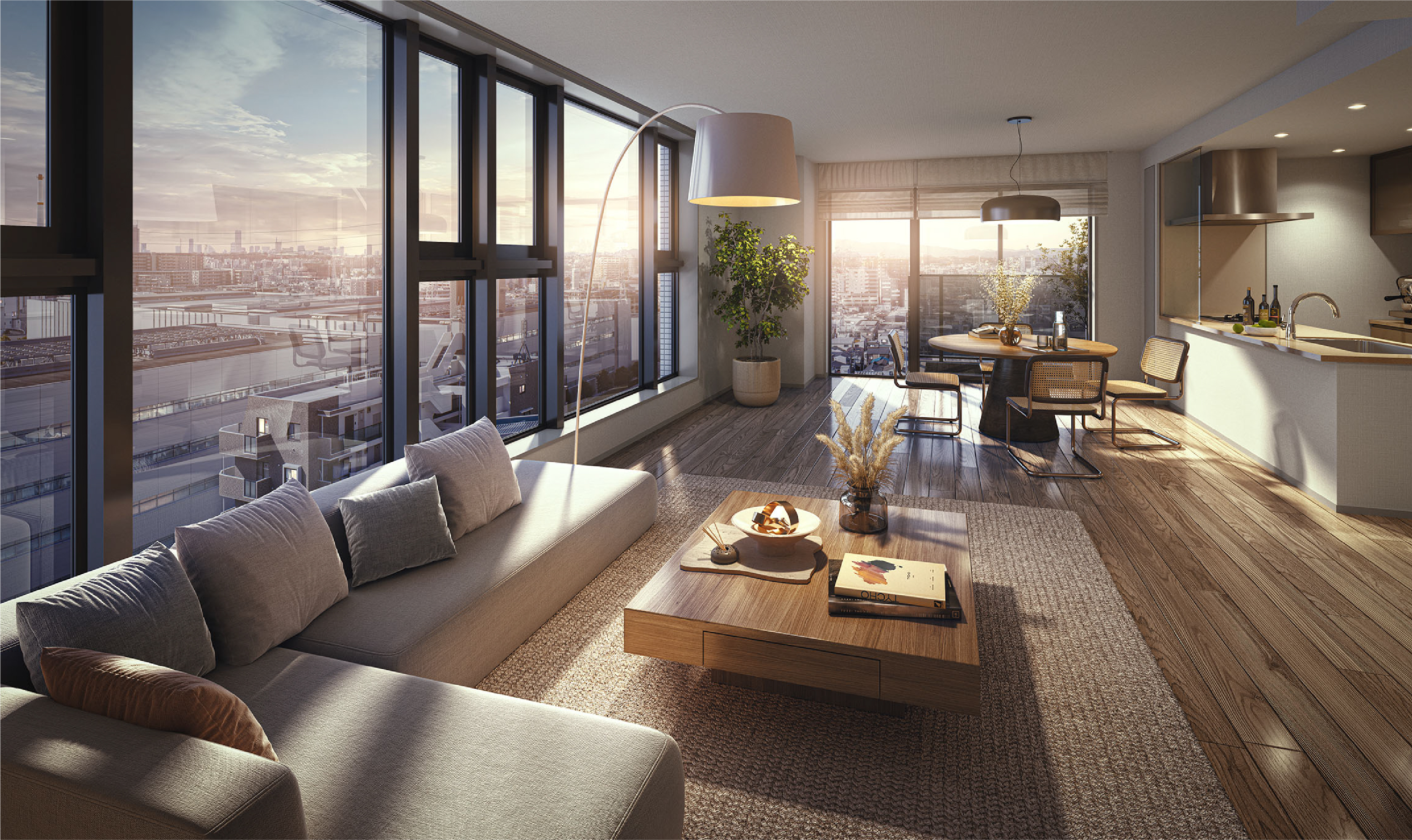 リビング・ダイニング・キッチン完成予想図（Hタイプ／有償設計変更プラン・分譲済）