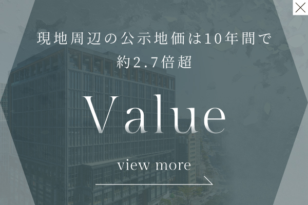 現地周辺の公示地価は10年間で約2.7倍超