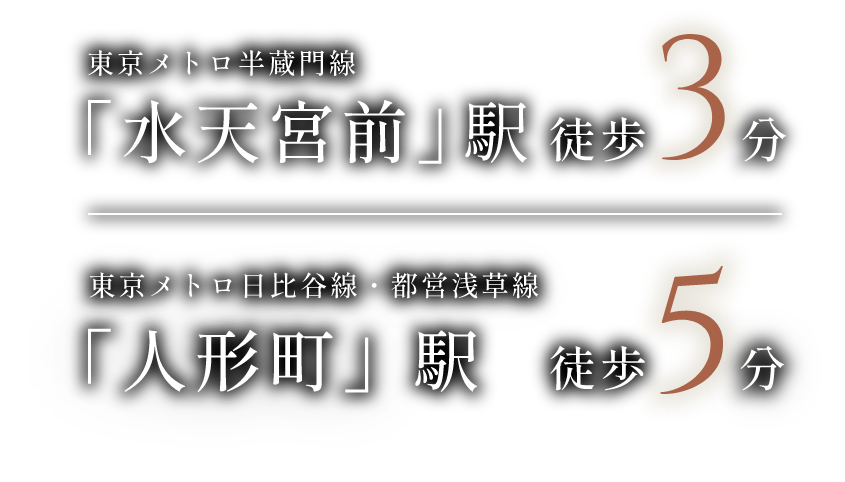 東京メトロ半蔵門線 「水天宮前」駅　徒歩3分 東京メトロ日比谷線 「人形町」駅　徒歩5分