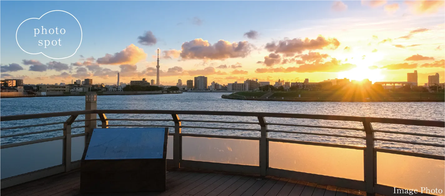 夕暮れの中川奥戸展望デッキ