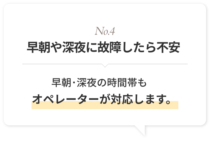 No.4 早朝や深夜に故障したら不安早朝･深夜の時間帯もオペレーターが対応します。