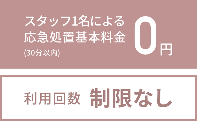 スタッフ1名による応急処置基本料金(30分以内)0円 利用回数制限なし