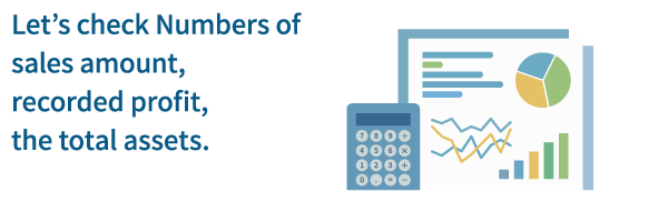 Let’s check Numbers of sales amount, recorded profit, the total assets.